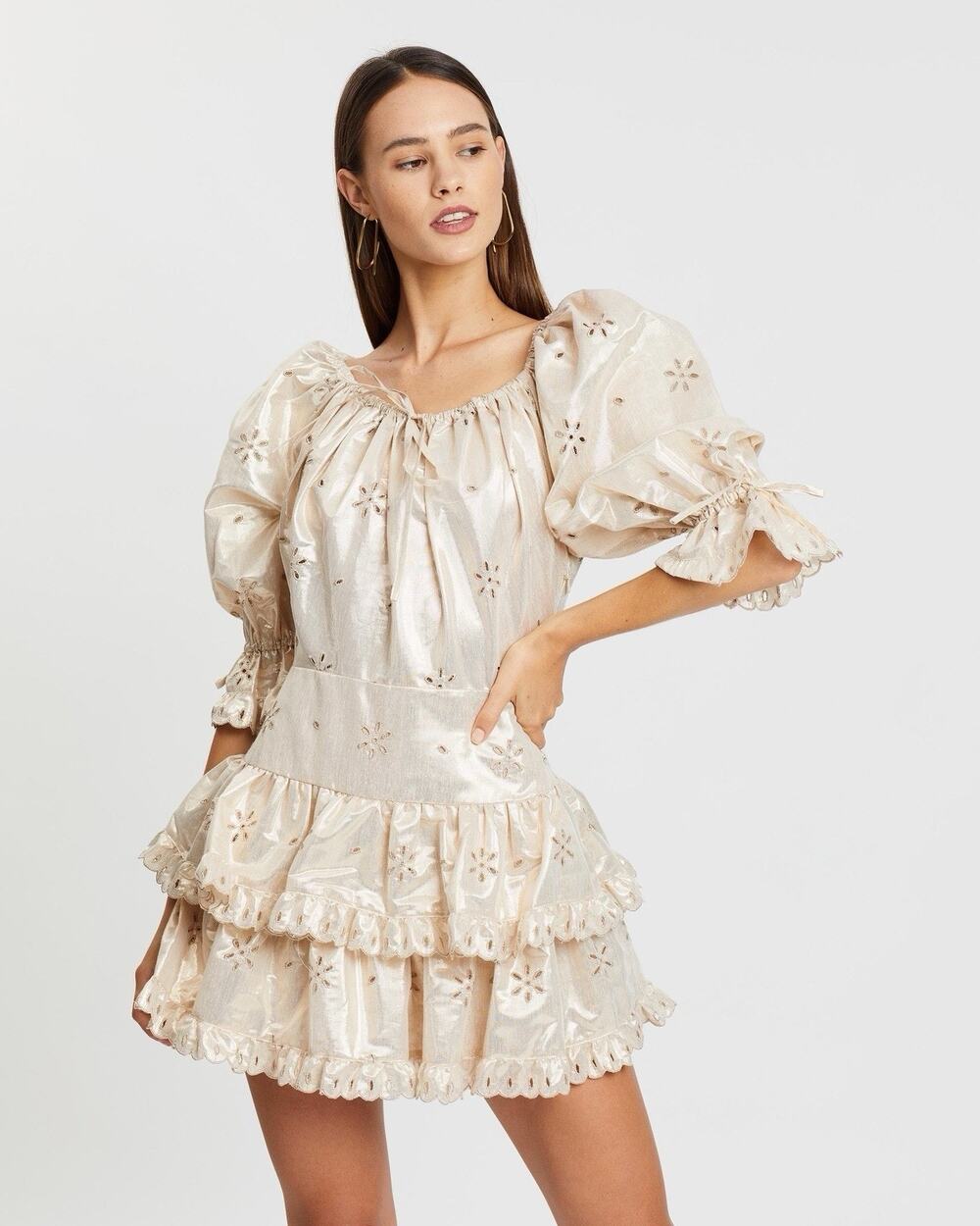 Alice Mccall Electric Galaxy Playsuit Ruffled Mini Dress Gold Size 2 XS